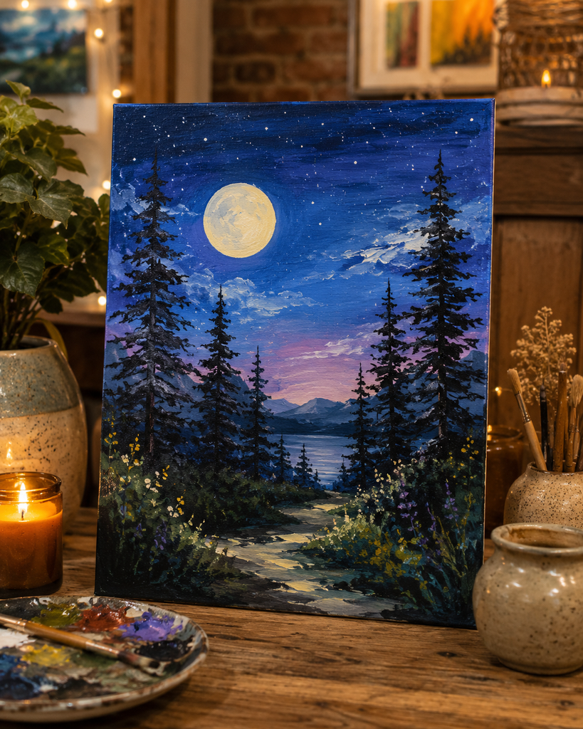 Moonlit Forest Painting